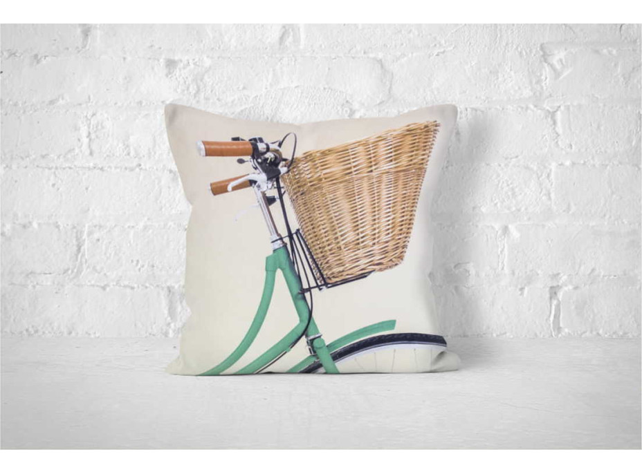 Povlak na polštář VINTAGE BIKE 45x45 cm - Zelené kolo