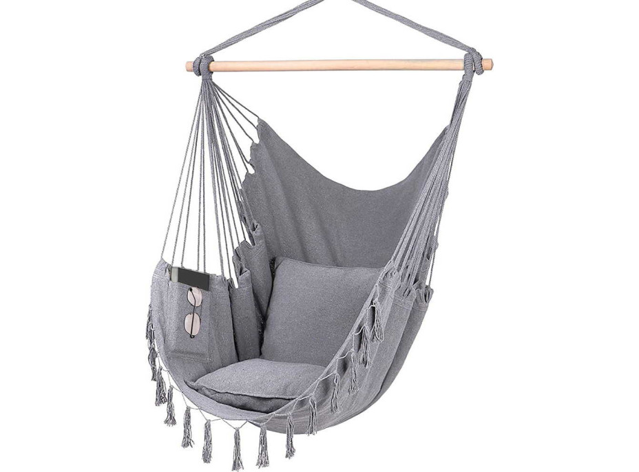 Závěsné houpací křeslo BOHO s polštáři - šedé