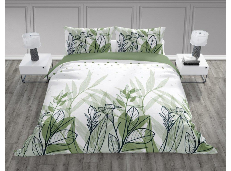 Bavlněné povlečení TRENDY Byliny - bílé/zelené - 220x200 cm + 2x 70x80 cm