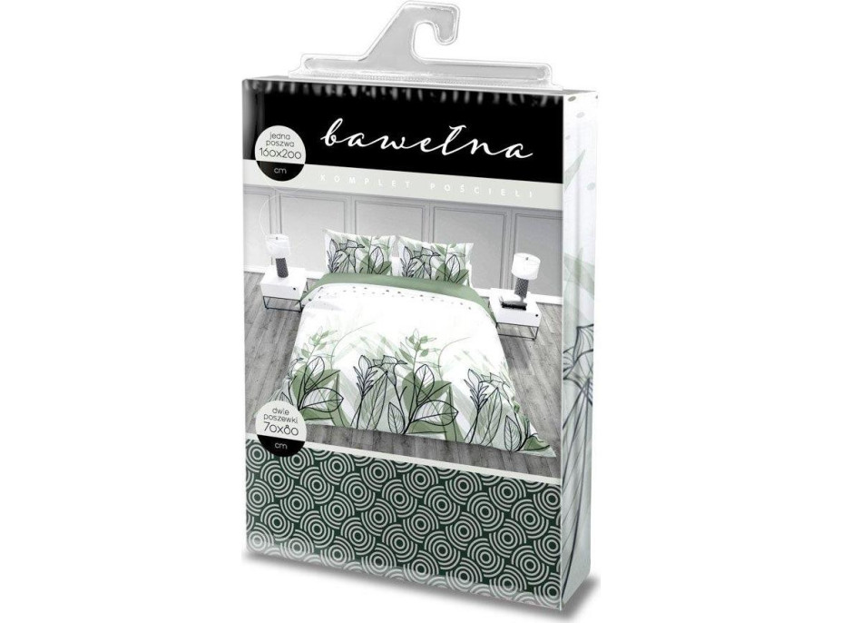 Bavlněné povlečení TRENDY Byliny - bílé/zelené - 220x200 cm + 2x 70x80 cm