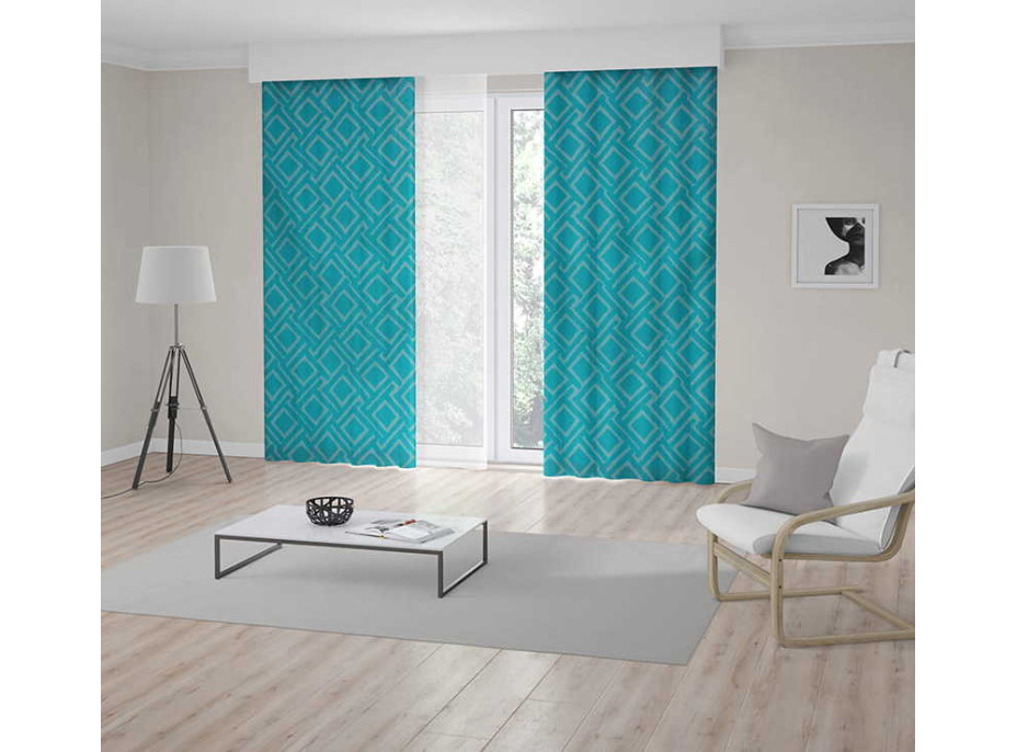 Designový závěs s řasící páskou JANE Premium 140x250 cm - tyrkysový