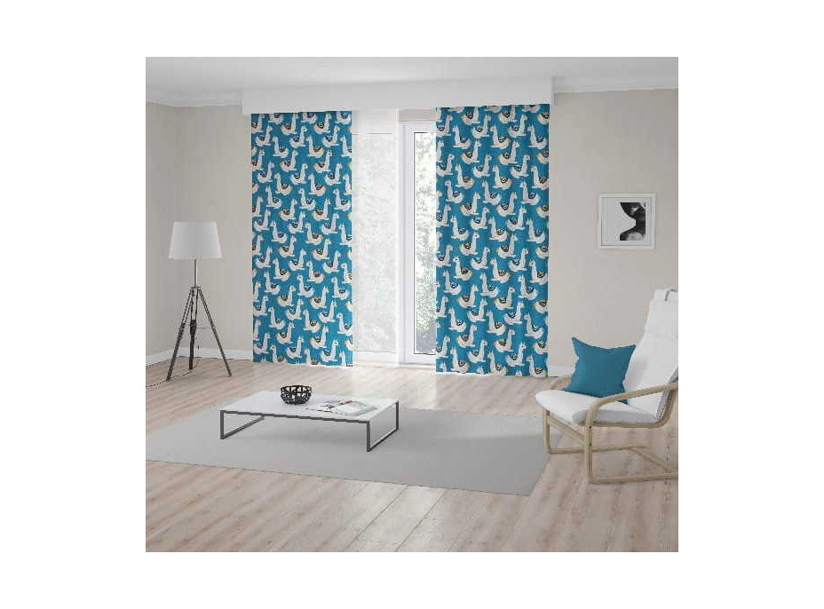 Dekorační závěs s řasící páskou LAMY 135x250 cm - modrý