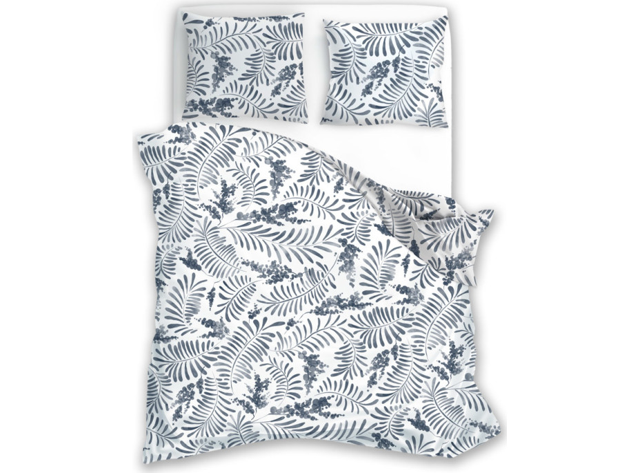 Bavlněné povlečení ELEGANT Flowers - bílé/šedé - 160x200 cm