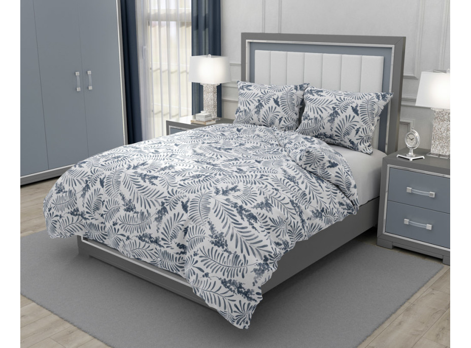 Bavlněné povlečení ELEGANT Flowers - bílé/šedé - 160x200 cm