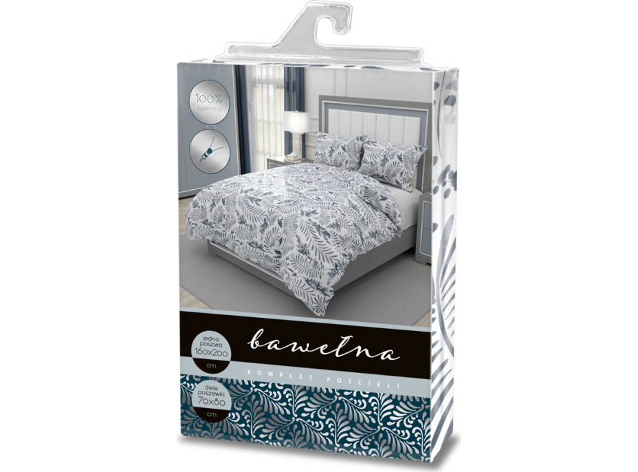 Bavlněné povlečení ELEGANT Flowers - bílé/šedé - 160x200 cm