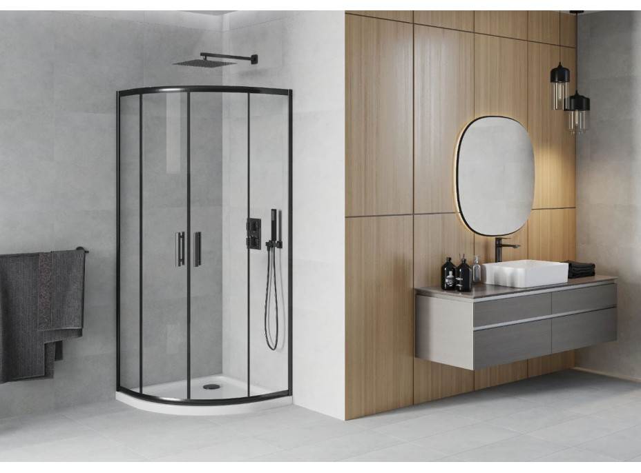 Sprchový kout MAXMAX MEXEN RIO transparent - čtvrtkruh 80x80 cm - BLACK, 863-080-080-70-00