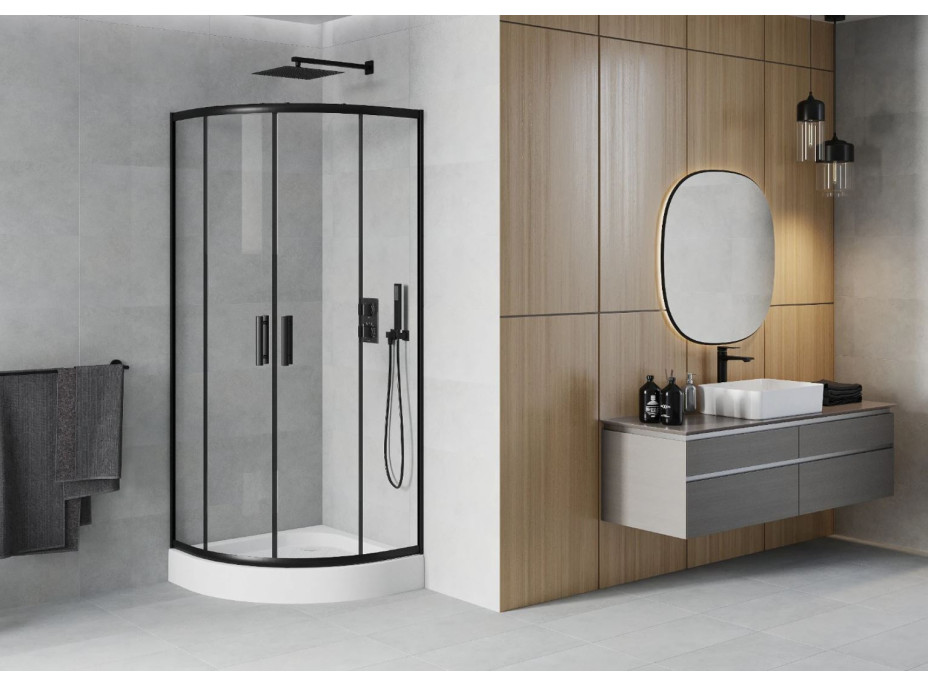 Sprchový kout MAXMAX MEXEN RIO transparent - čtvrtkruh 70x70 cm - BLACK, 863-070-070-70-00