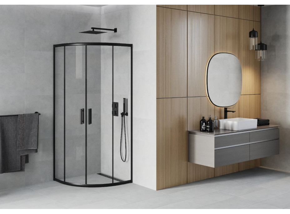 Sprchový kout MAXMAX MEXEN RIO transparent - čtvrtkruh 80x80 cm - BLACK, 863-080-080-70-00