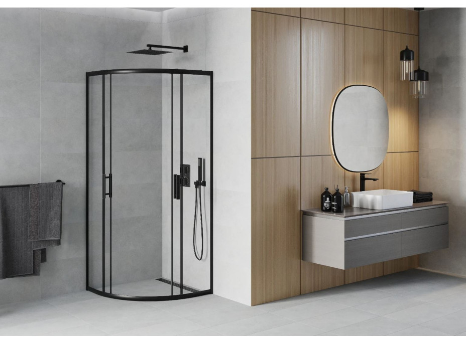 Sprchový kout MAXMAX MEXEN RIO transparent - čtvrtkruh 70x70 cm - BLACK, 863-070-070-70-00