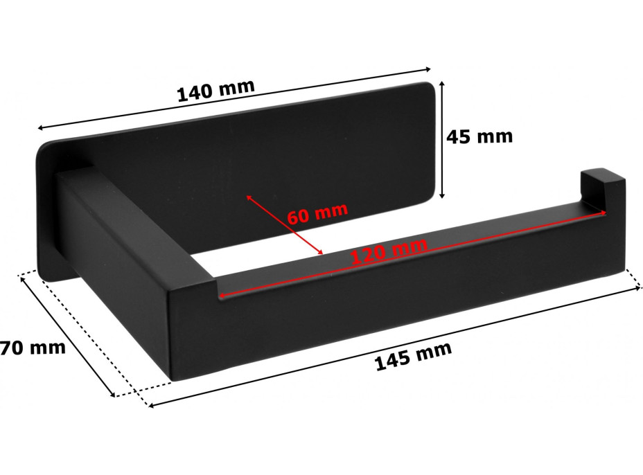 Černý držák na toaletní papír YUNAK