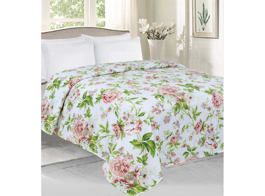 Přehoz na postel ROSES 200x220 cm - růžový/bílý