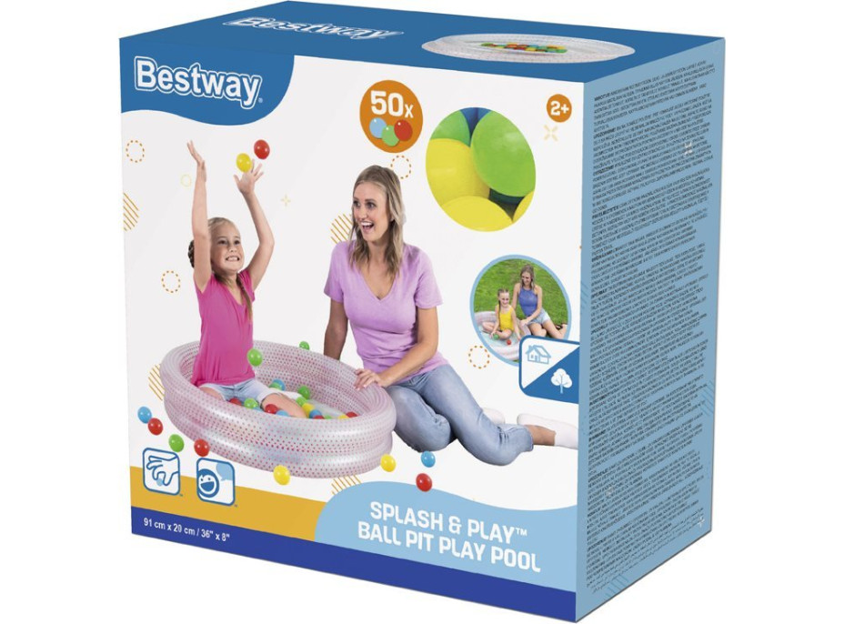 BESTWAY Dětský bazén s míčky kruh 91cm Růžový