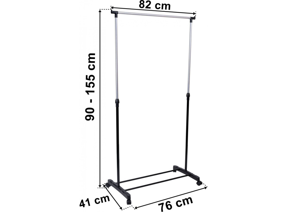 Pojízdný věšák ELA s nastavitelnou výškou - černý / stříbrný