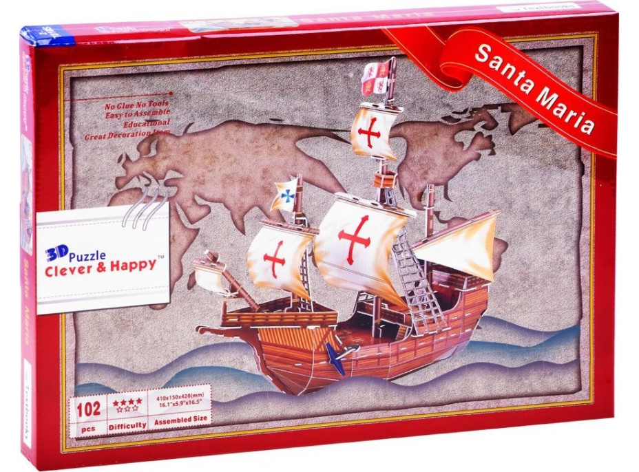 CLEVER&HAPPY 3D puzzle Loď Santa Maria 102 dílků