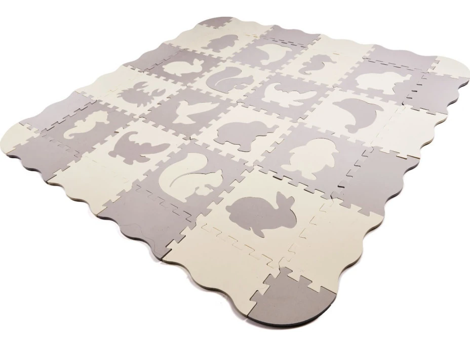 KIK Pěnové puzzle šedo-krémové Zvířátka