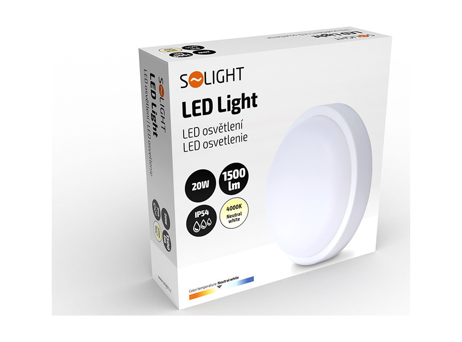 LED venkovní osvětlení kulaté, 20W, 1500lm, 4000K, IP54, 20cm