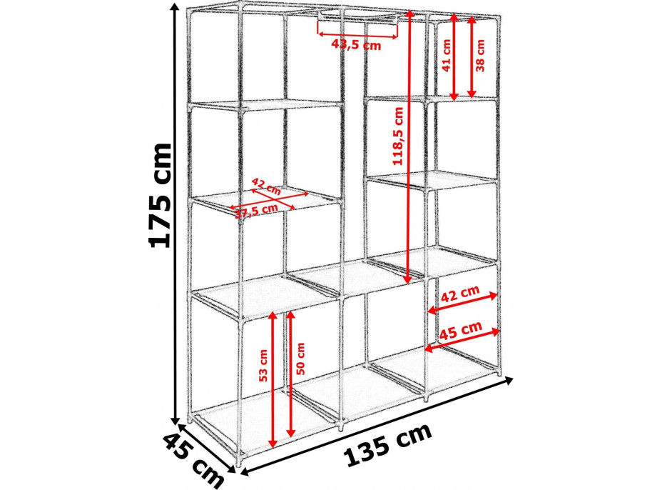 Textilní skříň Mira s 10 policemi MIRA MAXI - černobílá