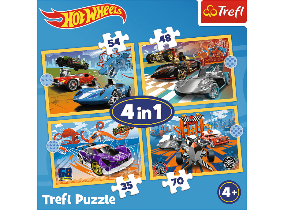 TREFL Puzzle Autíčka Hot Wheels 4v1 (35,48,54,70 dílků)