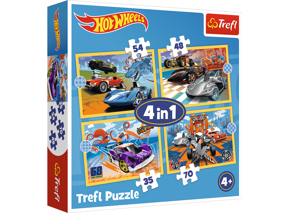 TREFL Puzzle Autíčka Hot Wheels 4v1 (35,48,54,70 dílků)