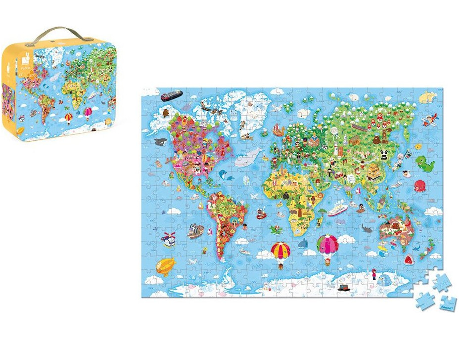JANOD Puzzle v kufříku Mapa světa 300 dílků