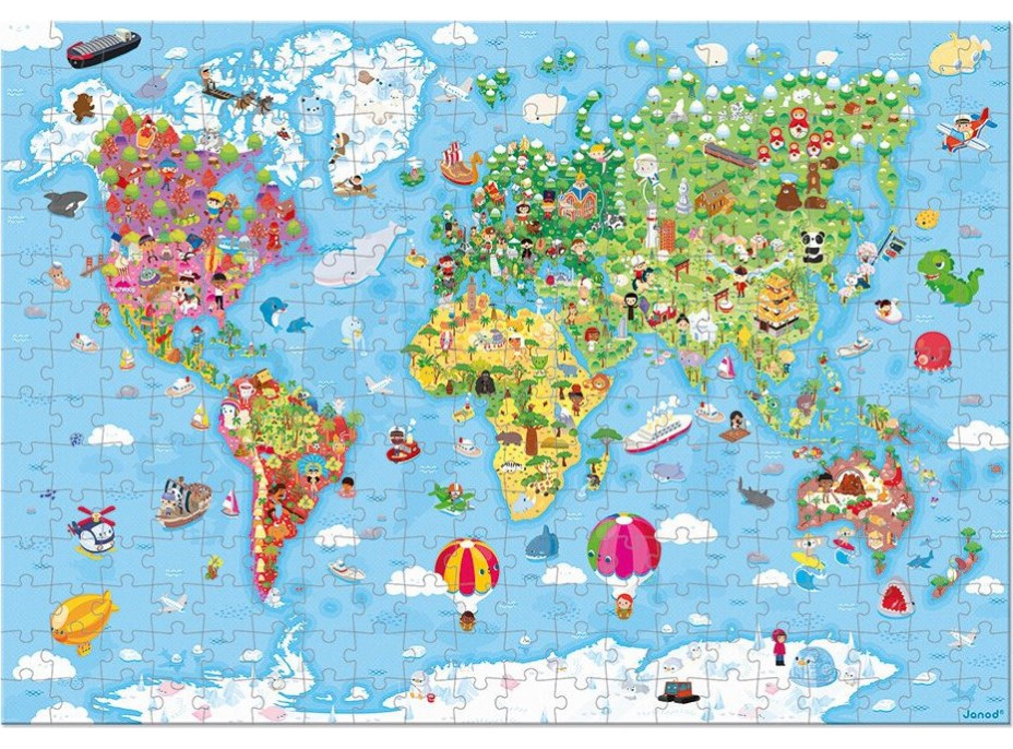 JANOD Puzzle v kufříku Mapa světa 300 dílků