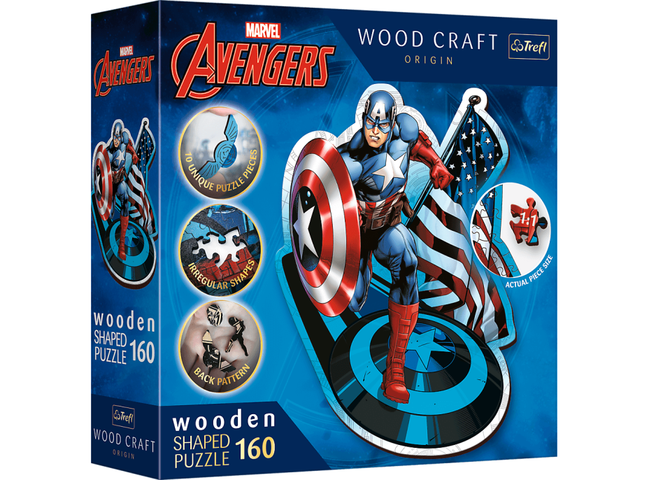 TREFL Wood Craft Origin puzzle Neohrožený Kapitán Amerika 160 dílků