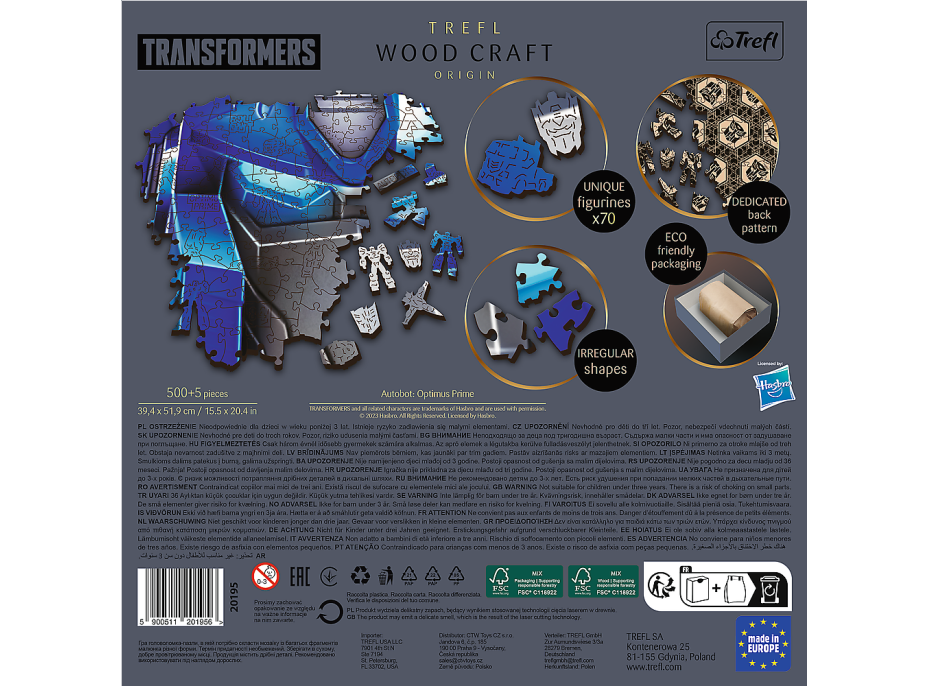 TREFL Wood Craft Origin puzzle Transformers: Optimus Prime 505 dílků