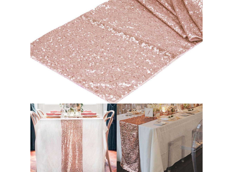 Dekorační běhoun na stůl 180x30 cm - růžové zlato