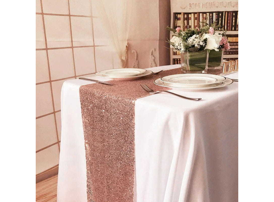 Dekorační běhoun na stůl 140x30 cm - růžové zlato