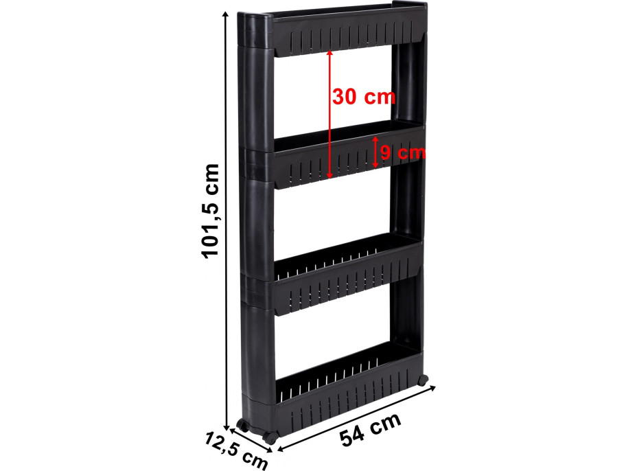 Černý regál na kolečkách OSMERA