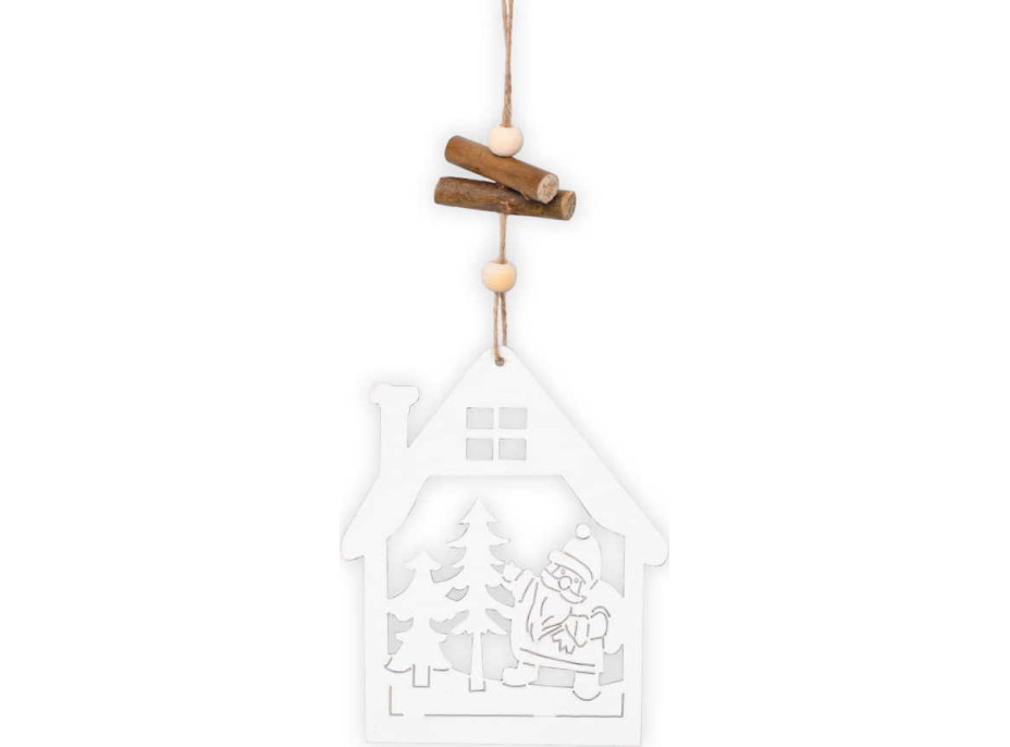 Vánoční závěsná ozdoba na stromeček ze dřeva - Bílý domeček