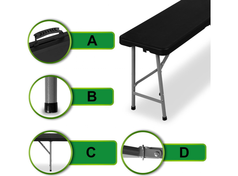 Cateringový set FETA BLACK - stůl 180 cm + 2 lavice