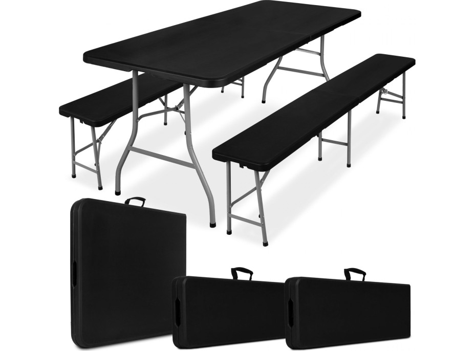 Cateringový set FETA BLACK - stůl 180 cm + 2 lavice