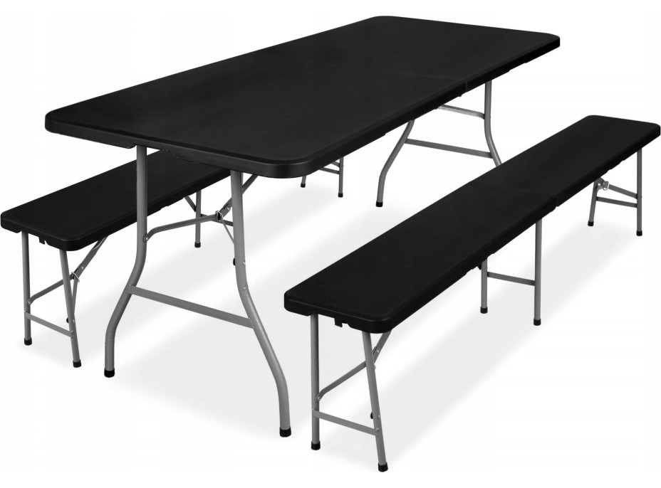 Cateringový set FETA BLACK - stůl 180 cm + 2 lavice