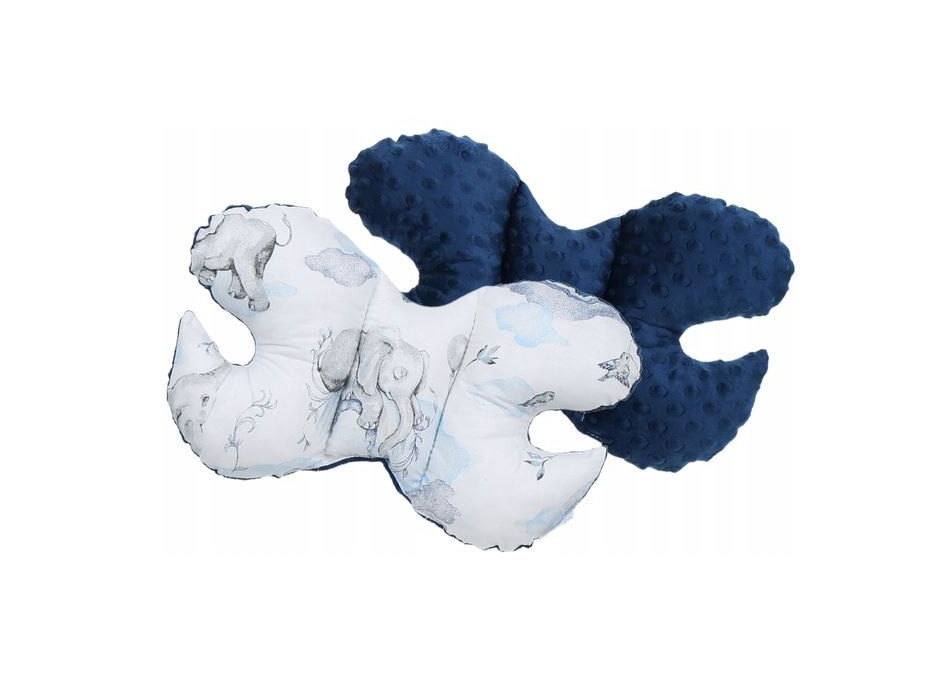 Oboustranné hnízdečko (kokon) pro miminko - BABYMAM PREMIUM set 7v1 - Modrý sloník s tmavě modrou minky