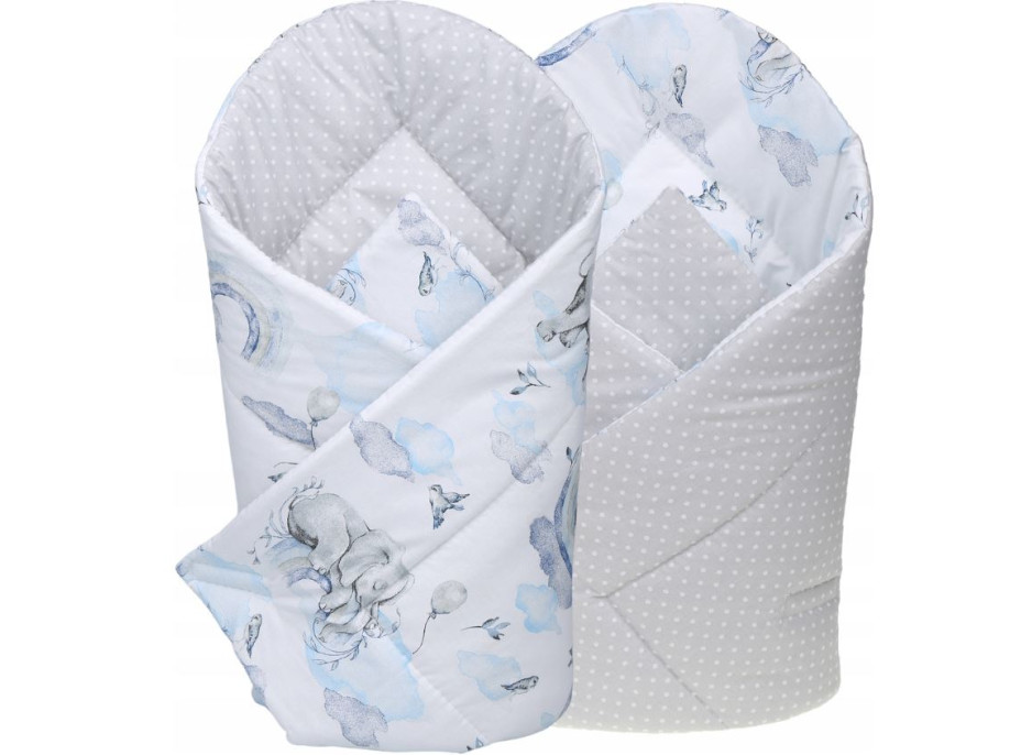 Oboustranné hnízdečko (kokon) pro miminko - BABYMAM PREMIUM set 7v1 - Modrý sloník s tmavě modrou minky