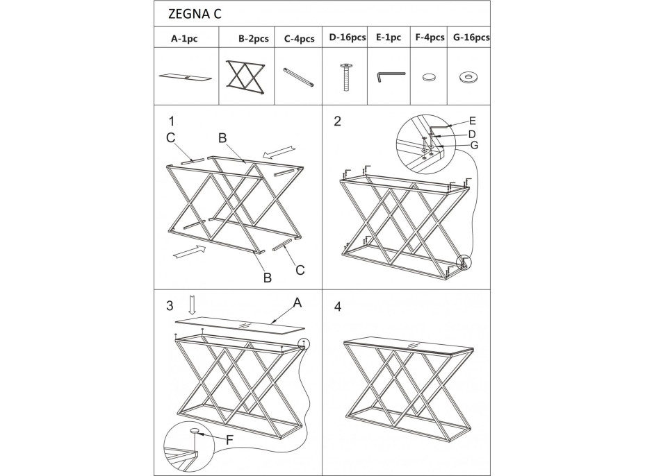 Konzolový stolek ZEGNA C - sklo/chrom