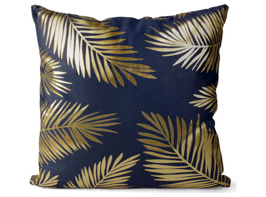 Povlak na polštář GOLDEN STYLE VELVET 40x40 cm - Palmové listy - tmavě modrý/zlatý