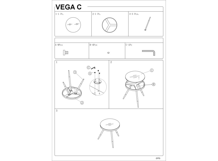 Stolek VEGA C - mramorový efekt/černý, zlatý