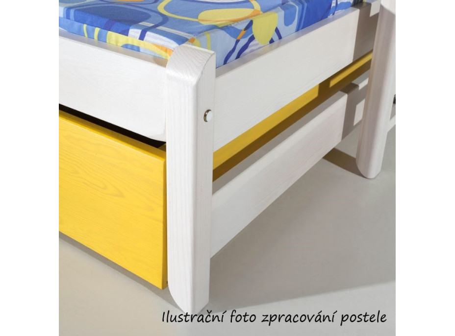 Dětská patrová postel z masivu borovice ETTORE se šuplíky - 200x90 cm - bílá/dub shetland