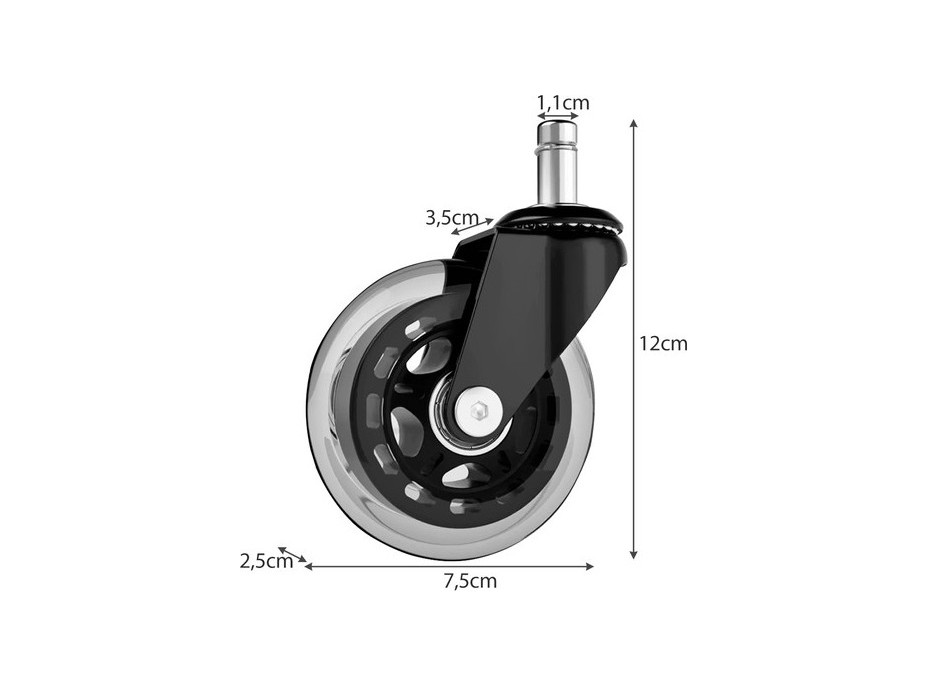 Gumové kolečko ke kancelářské židli 75mm - 5 kusů