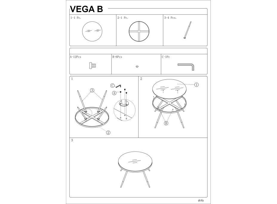 Stolek VEGA B - mramorový efekt/černý, zlatý