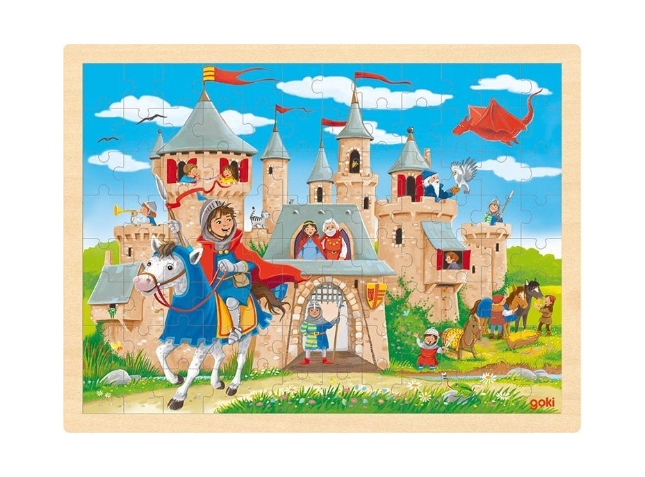 GOKI Dřevěné puzzle Rytířský hrad 96 dílků