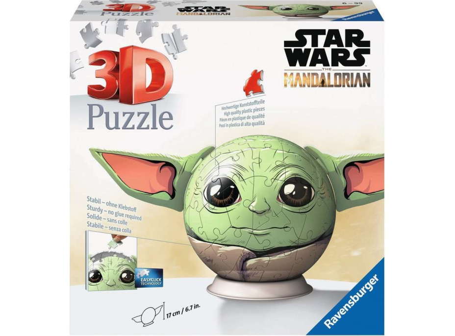 RAVENSBURGER Puzzleball Star Wars: The Mandalorian Grogu s ušima 77 dílků