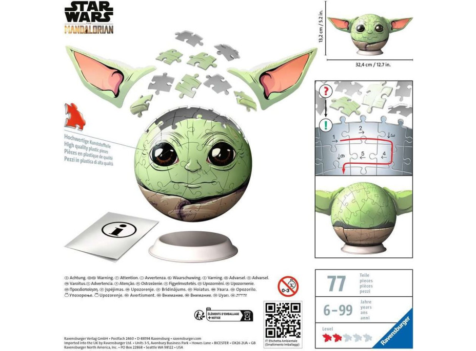 RAVENSBURGER Puzzleball Star Wars: The Mandalorian Grogu s ušima 77 dílků