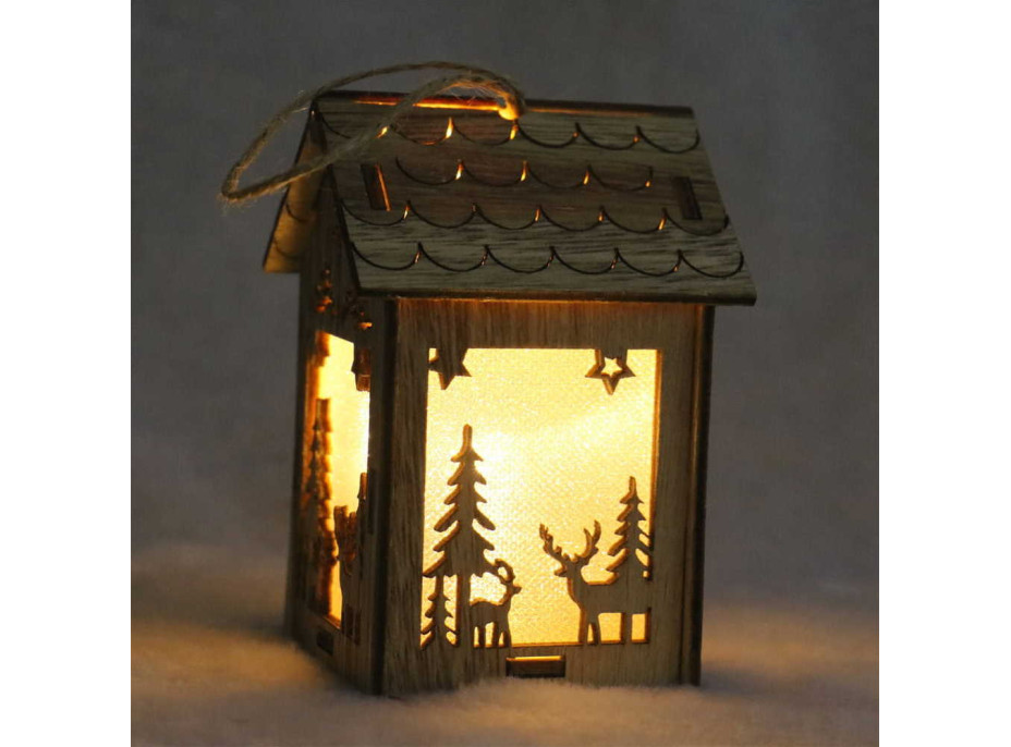 Dřevěná dekorační LED lucerna - Domeček