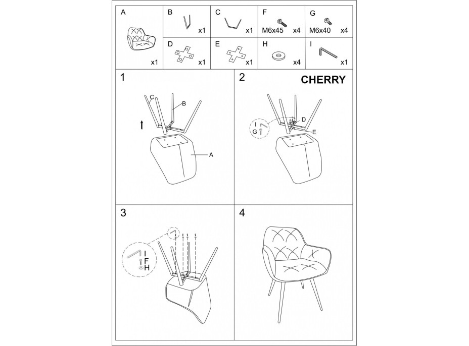 Jídelní židle CHERRY MATT VELVET 75 - růžová/černá