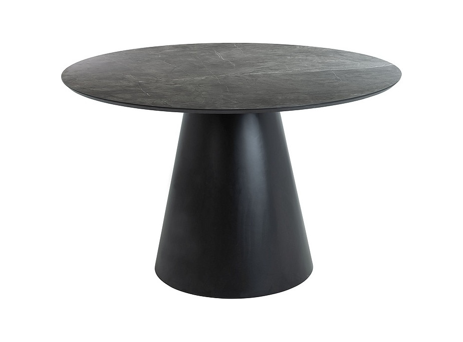 Kulatý jídelní stůl ANGEL - šedý mramor/černý