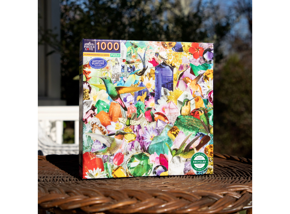 EEBOO Čtvercové puzzle Kolibříci a drahokamy 1000 dílků