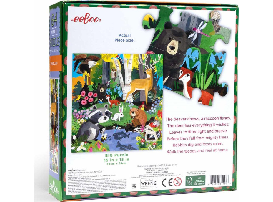 EEBOO Čtvercové puzzle Les 64 dílků